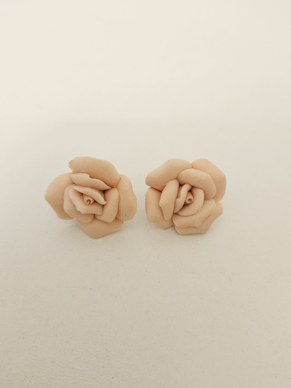 Handcrafted Peach Rose Stud Earrings Floral Women Jewelry Polymer Clay Vintage